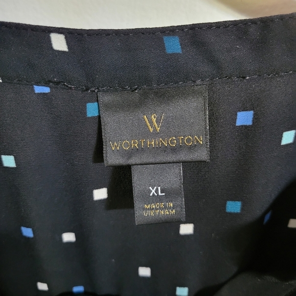 Worthington Blouse Long Sleeve 1/2 Button Front Polka Dot Tie Cuff, Size XL - Picture 2 of 7